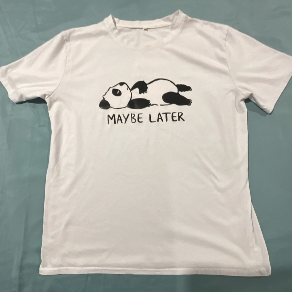 White Panda Graphic Print Cotton XS T-Shirt Unisex Kids Short Sleeve
